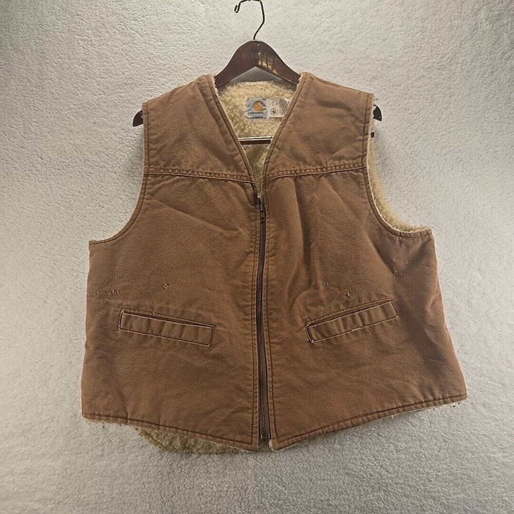 Vintage Carhartt Vest Mens XL Brown 6SV Sherpa Lined Full Zip Canvas